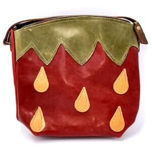 In Blue Handmade Leather Strawberry Crossbody Purse Unique Boho Fun Cute NWOT